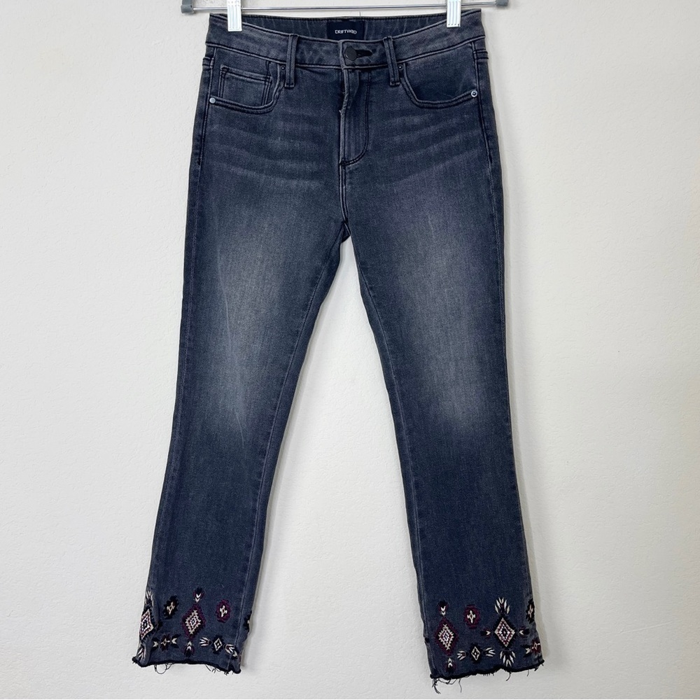 Driftwood Colette Embroidered Raw Hem Black Jeans Aztec Boho Southwestern